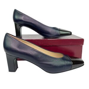 Etienne Aigner Navy Blue Leather Brown Toe Pumps Heels Women's Sz 8.5 M